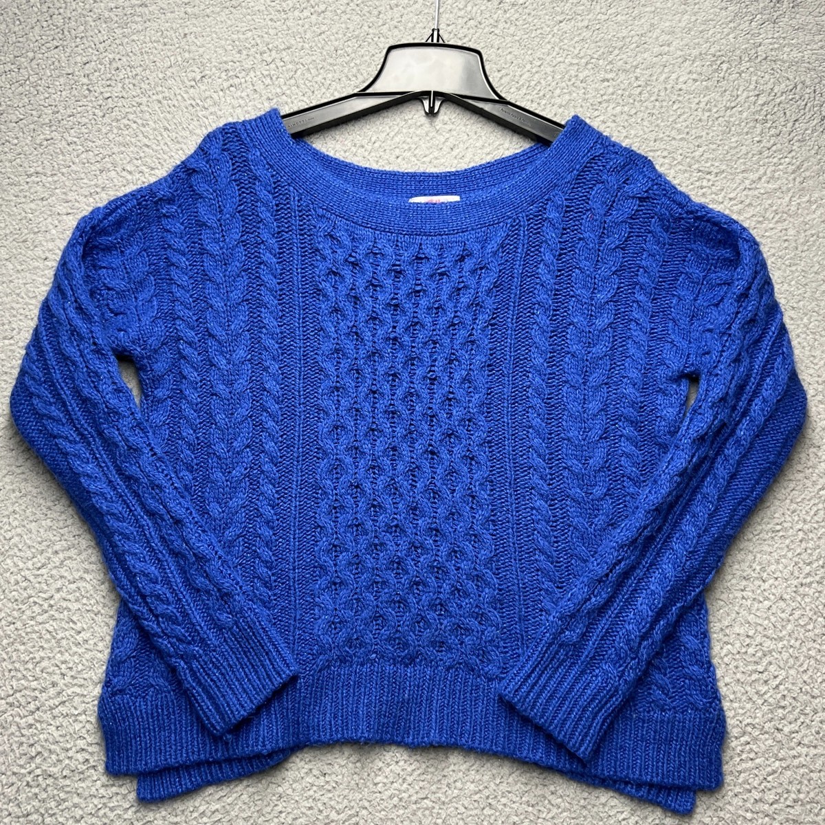 Vintage JC Penny Sweater Womens Medium Blue Wool Blend Cable Knit 
