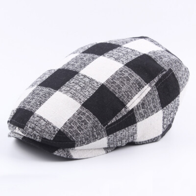 ZONBAILON Men's Classic Black and White Plaid Beret Trend
