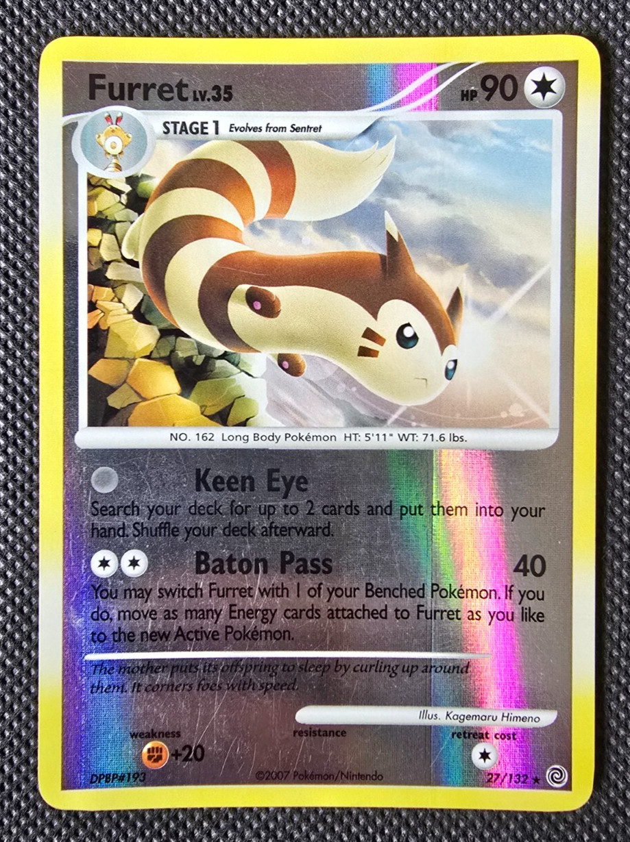 Pokemon Card - Furret - D&P Secret Wonders - Reverse Holo Rare - 27/132 - NM-LP