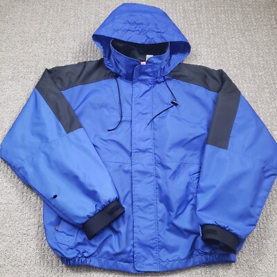 Vtg MARLBORO Jacket Mens XL Blue Windbreaker Hooded Full Zip 90s