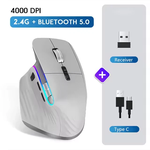 Wireless Mouse Bluetooth 5.0 & 3.0 Mouse 2.4G Rechargeable Four way roller TypeC - Image 2 of 4