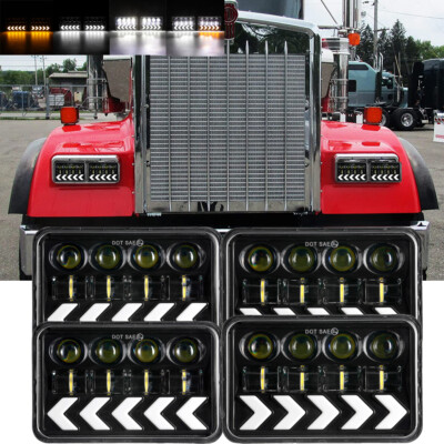 4PC 4x6'' LED Headlights HI/LOW For Freightliner FLD120 1988-2010 FLD112 Classic