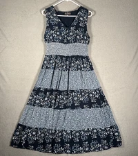 J Glee Maxi Dress Women’s Size M Navy Blue Floral Tiered Smocked Empire Waist