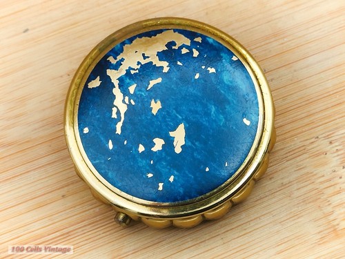 Kigu Distressed Blue and Gold-4cm-Vintage Trinket/Pill Box 1gr - Picture 2 of 6