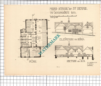 St Dennis Cornwall Schule B C Andrew Architekt - um 1910 Schnitt