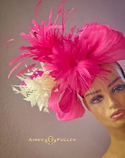 Kentucky Derby Hat Hot Pink Silk Bow White Royal Ascot Fascinator Del Mar Hat