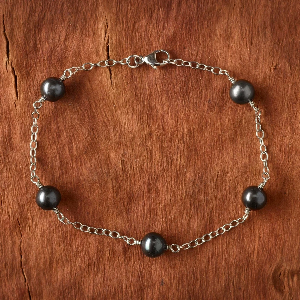 Pulsera de perlas Akoya negras para mujer joyería minimalista pulsera de eslabones de cadena Foto 4 de 4