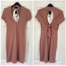 Topshop - Dark Nude Ribbed Tie Back Bodycon Dress - Size 10