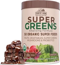 COUNTRY FARMS Super Greens Chocolate Flavor, 50 Organic Super Foods, Organic ...