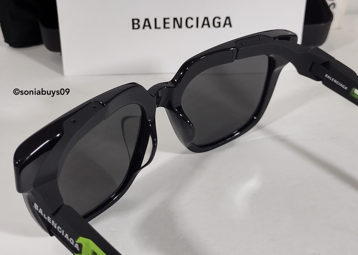 Balenciaga Unisex Square Sunglasses, Black/Green, Grey
