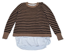 Ann Taylor Loft XS Striped Tan Cream Navy Sweater Long Sleeve Mixed Media Top