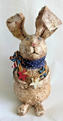 Vintage Folk Art /Patriotic Easter Bunny Rabbit - Paper Mache - 11'' / Signed