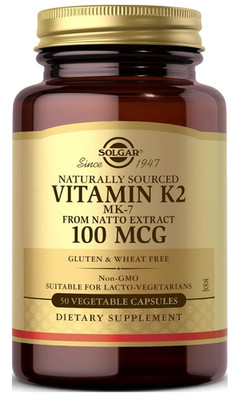 Solgar Naturally Sourced Vitamin K2 MK-7 100 mcg 50 Vegetable Capsules exp-07/27