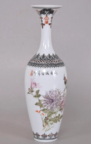 Chinese Egg Shell Porcelain Qianjiang Enamel Vase Artist Signed Qianlong Mark