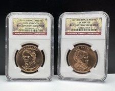 Set Of 2 Bronze Medals Lucy Hayes & Eliza Johnson Brilliant Uncirculated By NGC
