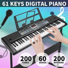 61 Keys Electronic Piano Keyboard Music Lighted LED Electric Holder Stand W/ Mic