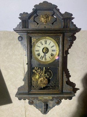 Seth Thomas Vintage Wooden Wall Clock Roman Numerals Glass Door Pendulum