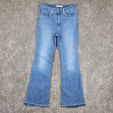 Levis 726 Jeans Womens 29 Blue High Rise Flare Medium Wash Stretch Denim Frayed