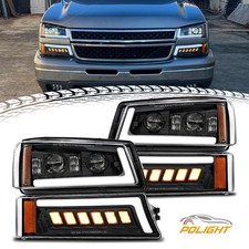 For 2003-2006 Silverado Avalanche Black LED Projector Headlights Bumper Lamps