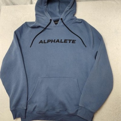 Alphalete Hoodie Mens L Blue Pullover Hooded Pockets Graphic Print Heavyweight