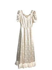 VTG FLORAL Victorian Revival Satin Lace Gown Puff Sleeve Prairie Wedding Dress