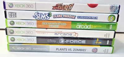 6 XBOX 360 GAME LOT SIMS KINECT ADVENTURES ARCADE G FORCE PLANTS VS ZOMBIES