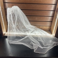 Beautiful One Layer White Rhinestone Trimmed Fingertip Veil