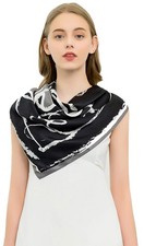 ANDANTINO 100 Pure Mulberry Silk Scarf 35" Large Square Real Large, 1-black