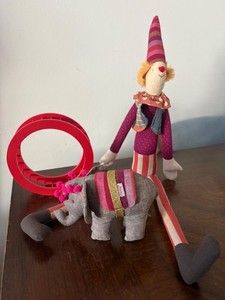 maileg rare circus red wheel, elephant, and stilt mouse