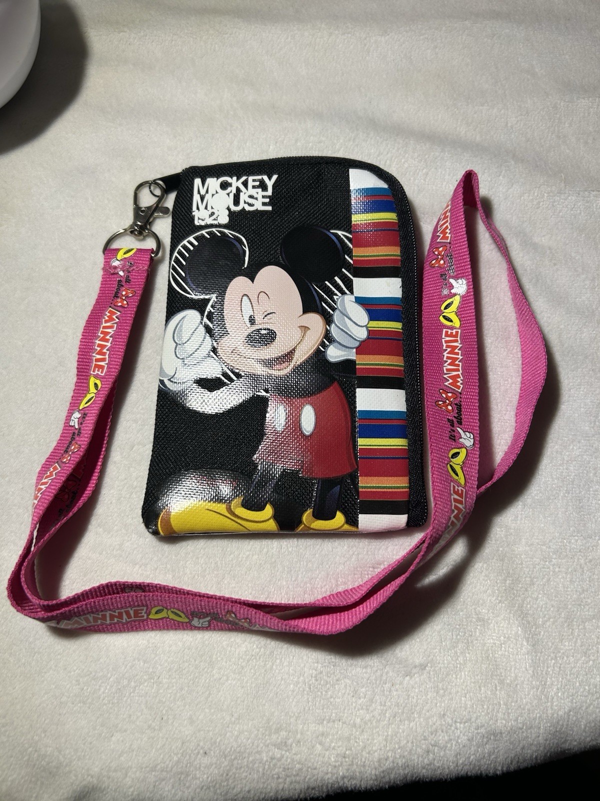 Disney Mickey Mouse & Minnie Mouse Small Wallet Bag Black Pink Multicolor Strap