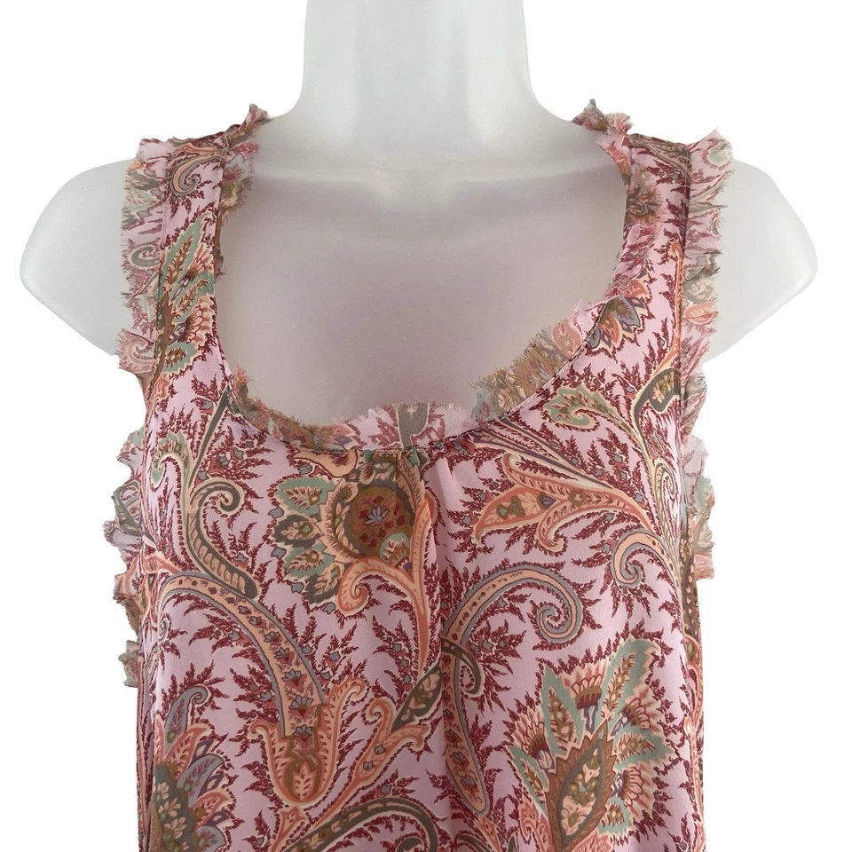 Camiseta sin mangas de seda Drew para mujer pequeña cachemira deshilachada dobladillo pañuelo boho hecho en EE. UU. Foto 3 de 4