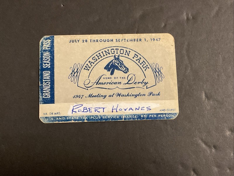 WASHINGTON PARK RACE TRACK 1947 GRANDSTAND SEASON PASS Horse Racing CITATION