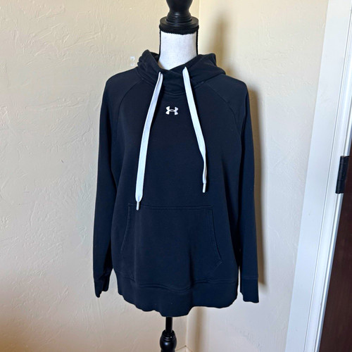 Under Armour Rival Fleece Women’s L Black Pullover Hoodie Pockets Logo