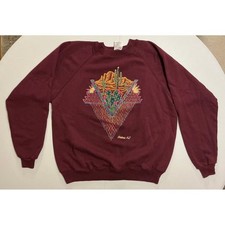 Vintage USA Made Cactus Arizona Southwest Shiny Glitter Sweatshirt Maroon XL
