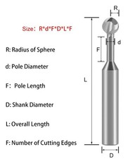F&uuml;r Stahl & Alu 3D Bearbeitung 55&deg; Kugelkopf Fr&auml;ser Hartmetall 0.5-10mm Radius