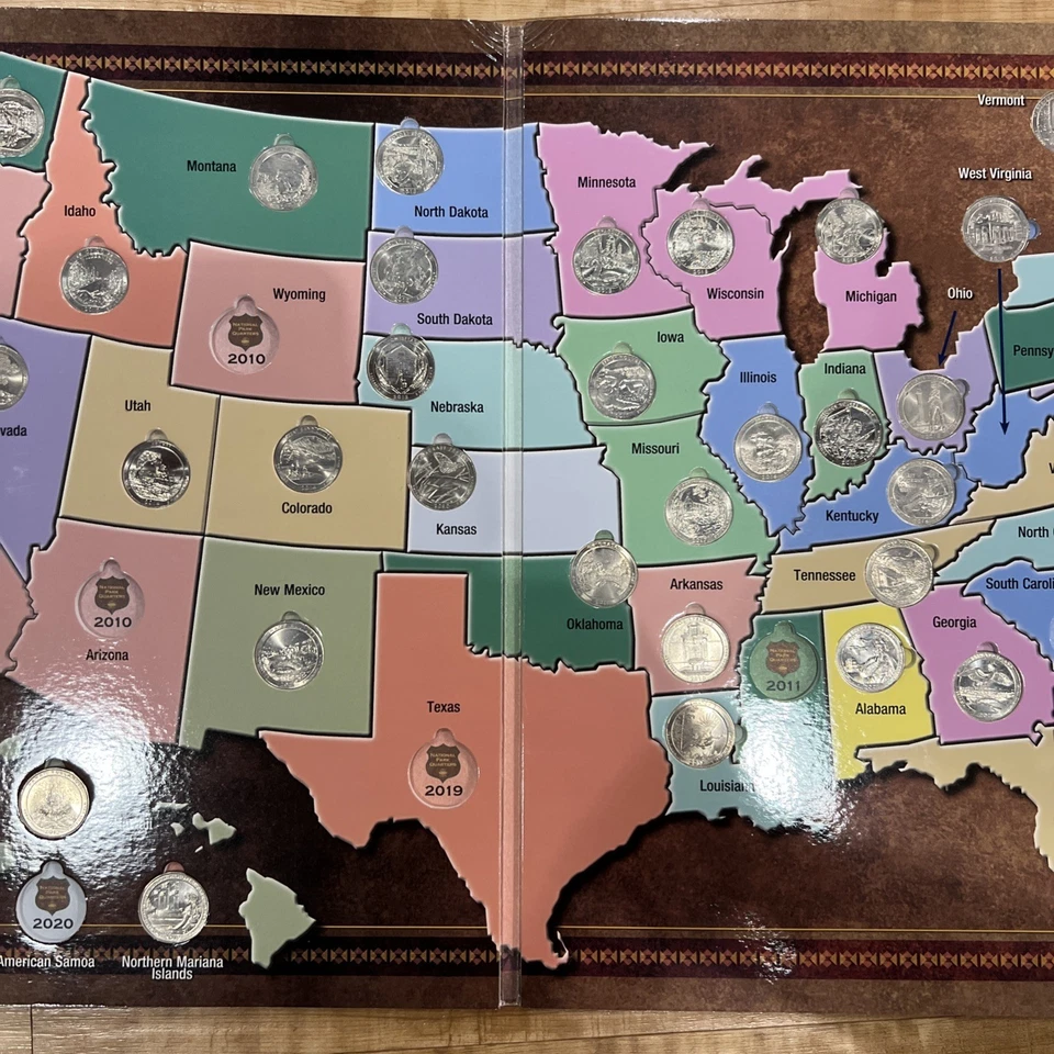 2010-2021 National Park Quarters Collectors Map -Partially Complete ABC - Image 3 of 4