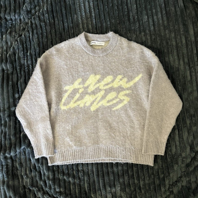 Bershka Damen Pullover XL Grau Strick Schriftzug Rundhals Langarm