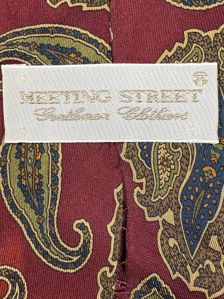 Corbata Meeting Street 100 % seda hecha en Italia granate dorado cachemira 3,5 x 55" Foto 4 de 4