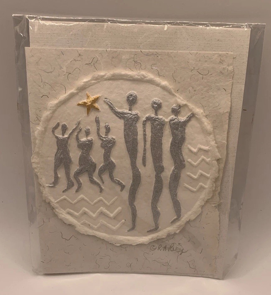 ROGER RIEGE "Silver People Dancing W/Gold Star” SIGNED MINI MASTERWORKS CARD