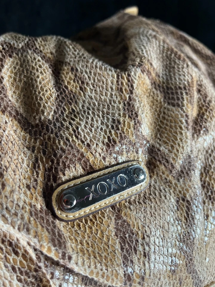 XOXO Gold Faux Snakeskin Satchel – Y2K Tan Shoulder Bag with Braided Handles - Image 3 of 4