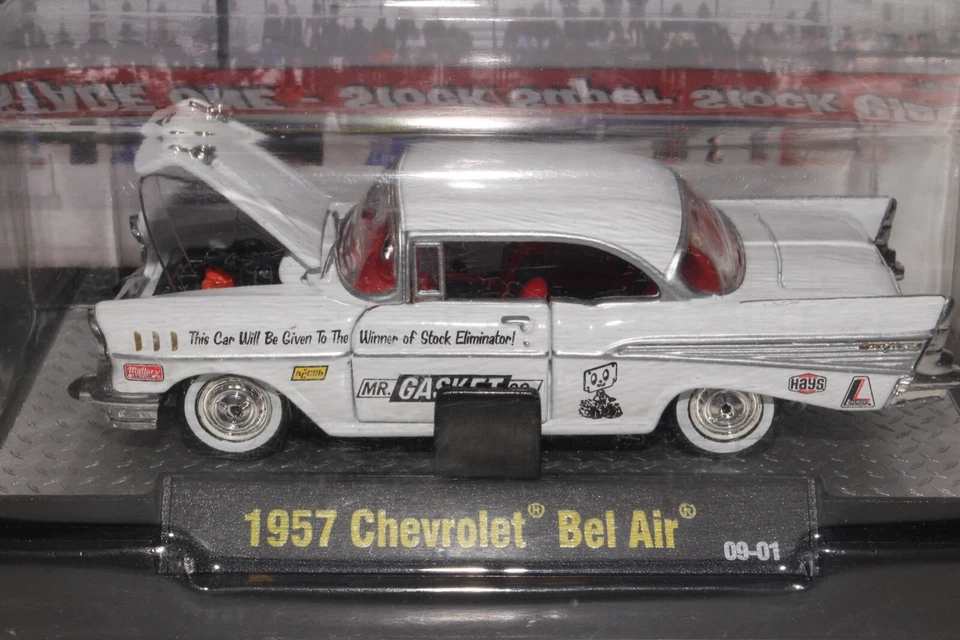 M2 AUTO-DRAGS 1957 CHEVROLET BEL AIR, WHITE, MR. GASKET, 1:64, NIB - Image 3 of 4