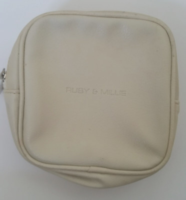 Ruby & Millie Creme Beige Leder Kulturbeutel Reißverschluss Tasche Make Up x 2 verfügbar