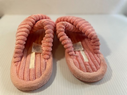H&M Womens PINK Faux Fur Slide Slippers with FuzzyCross Band House shoes Indoor - Picture 9 of 14