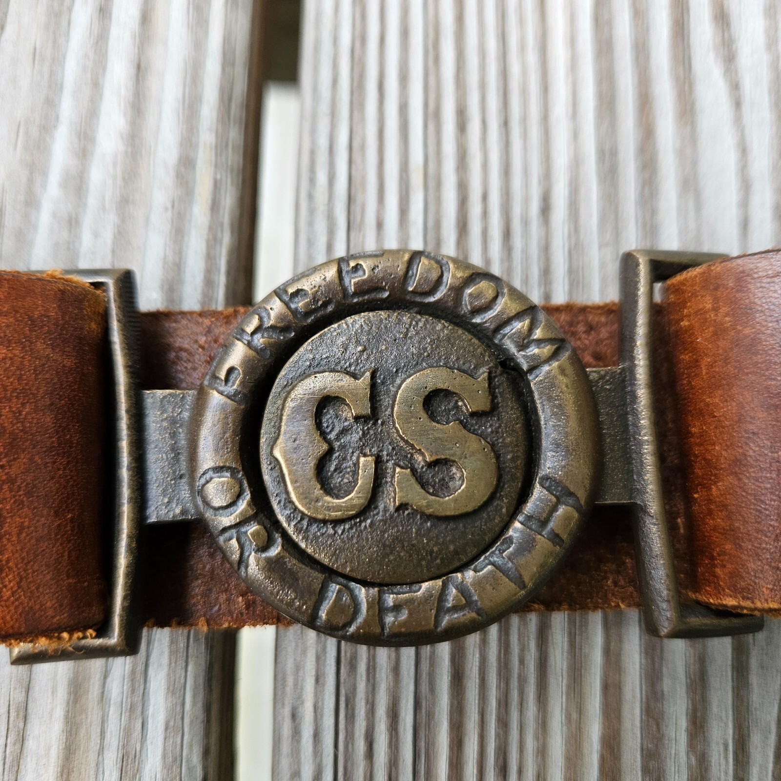 CS Freedom or Death Belt Buckle Civil War Confederate States Red