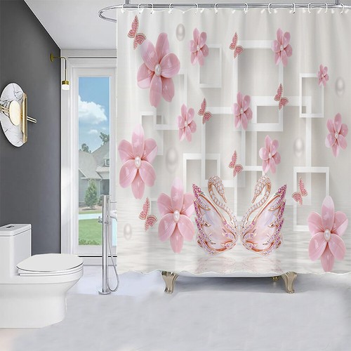 3D Flower Bathroom Curtain Waterproof Shower Curtain With 12 Hooks Polyester - Picture 46 of 48