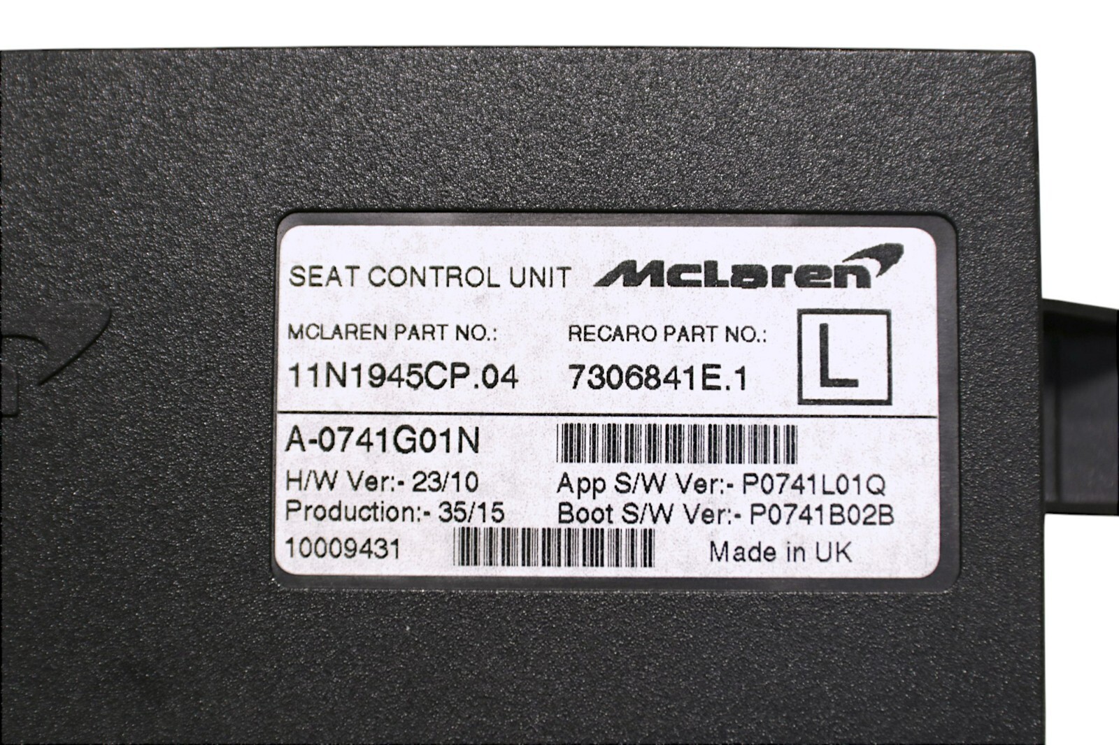 McLaren MP4-12C Spider Front Left Driver Seat Control Unit 11N1945CP 2012 - 2014