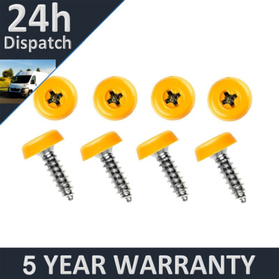 4x Number Plate Screws Self Tapping Polytop Fixed Head Yellow
