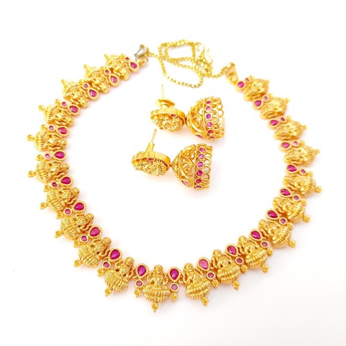Premium Ruby Goddess Lakshmi Necklace jewelry, Gold plated Necklace Traditional - Picture 9 of 16