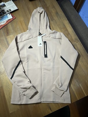 Adidas Designed For Gameday Full-Zip Cream Black Logo Hoodie Mens Medium Jacket 