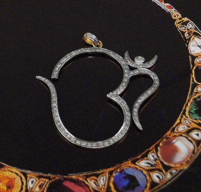 Om Charm Locket Pendent Natural Pave Diamond 925 Sterling Silver Jewelry